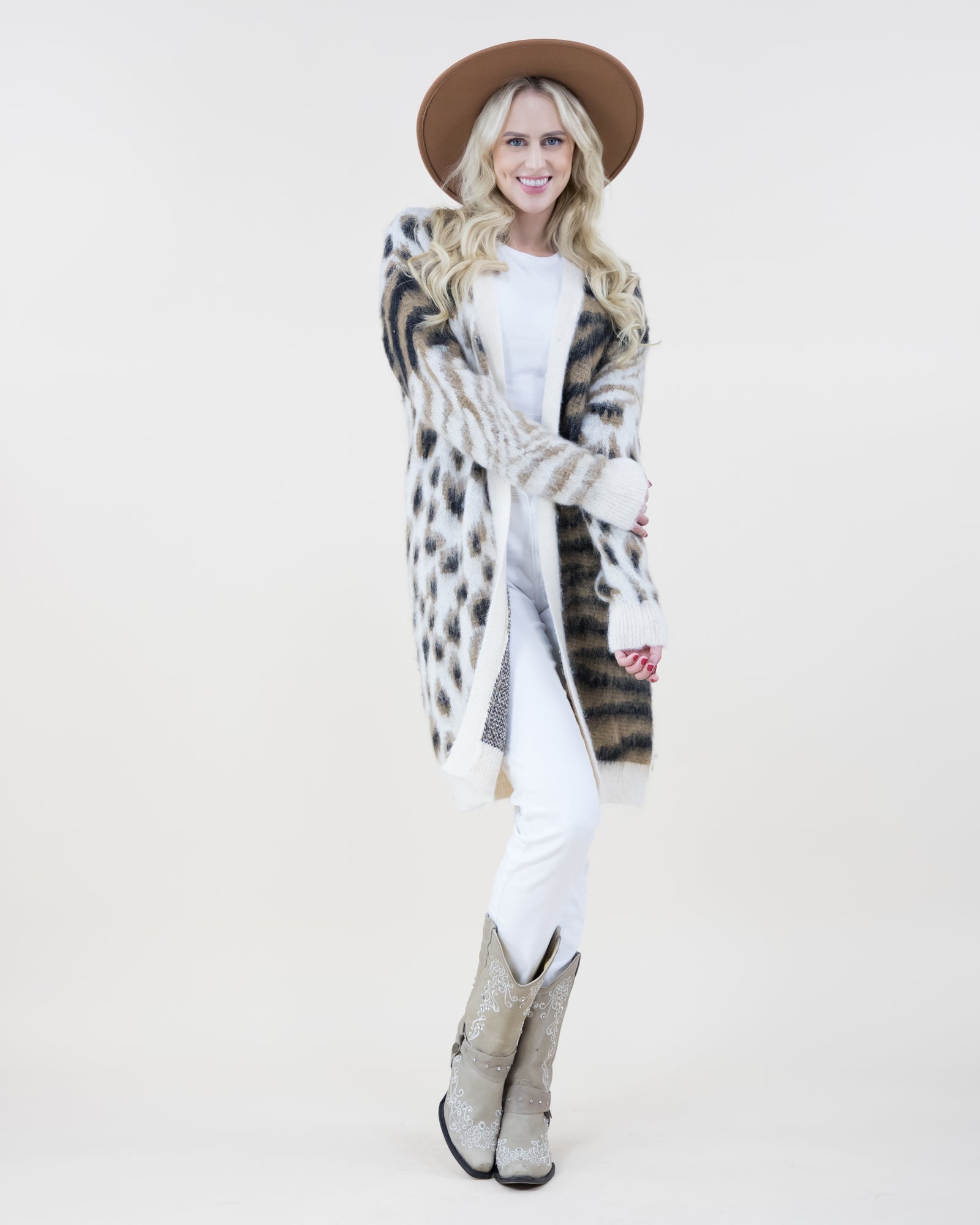 White Khaki Leopard Sweater Cardigan SALE 40% OFF  NOW  $41.97