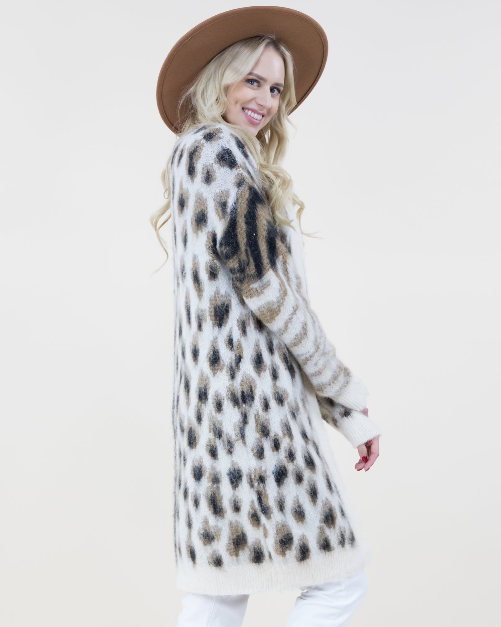 White Khaki Leopard Sweater Cardigan SALE 40% OFF  NOW  $41.97