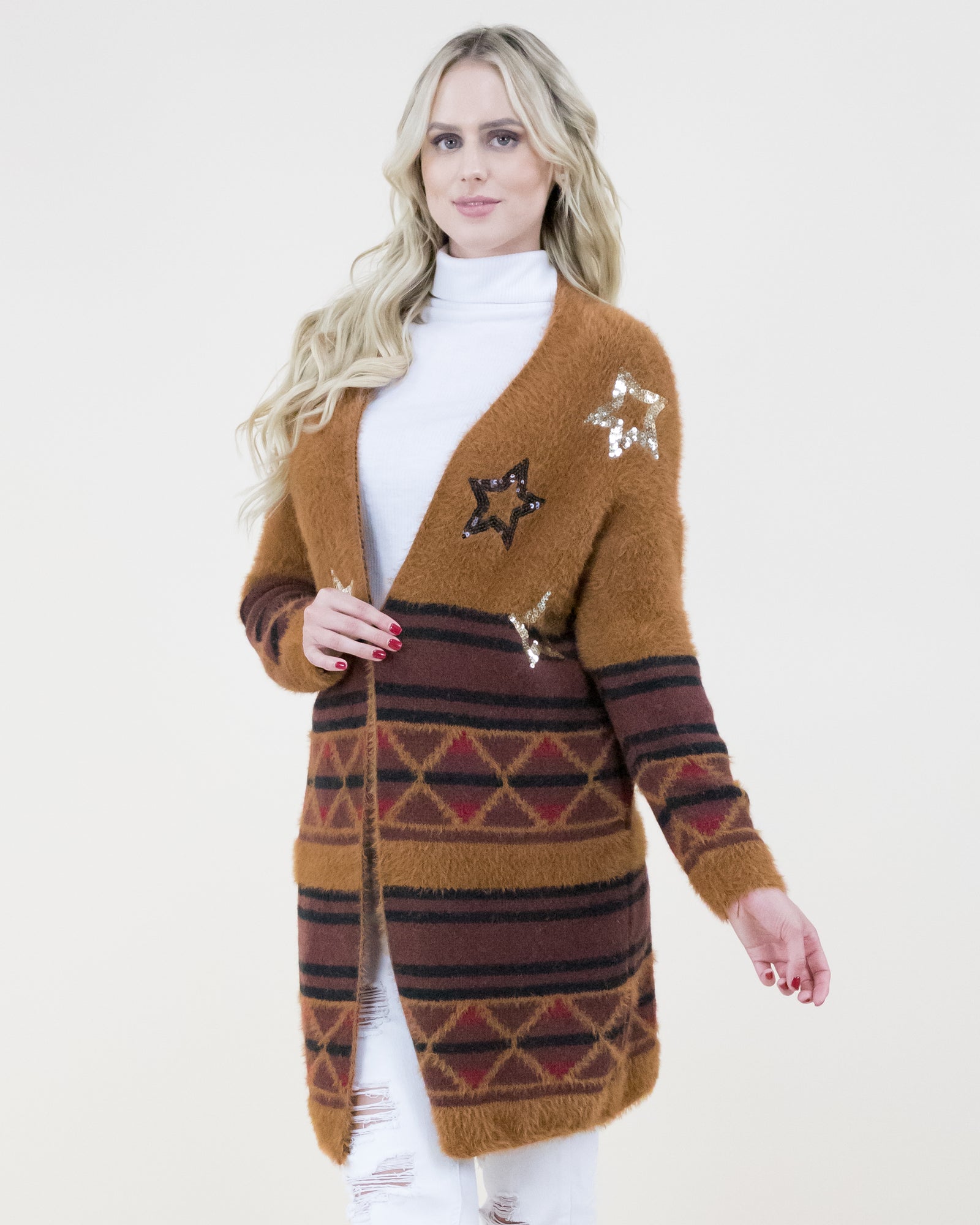 Camel Sweater Cardigan with Stars  SALE 40% OFF  NOW $41.97