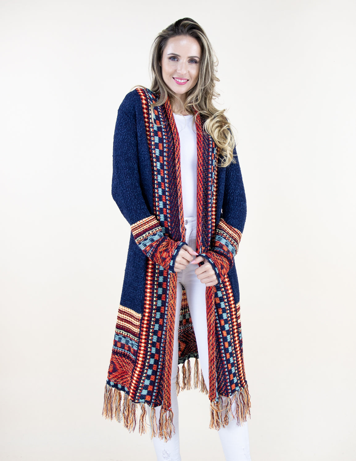 Robin Clayton Model Wearing Blue Long Coat Photo