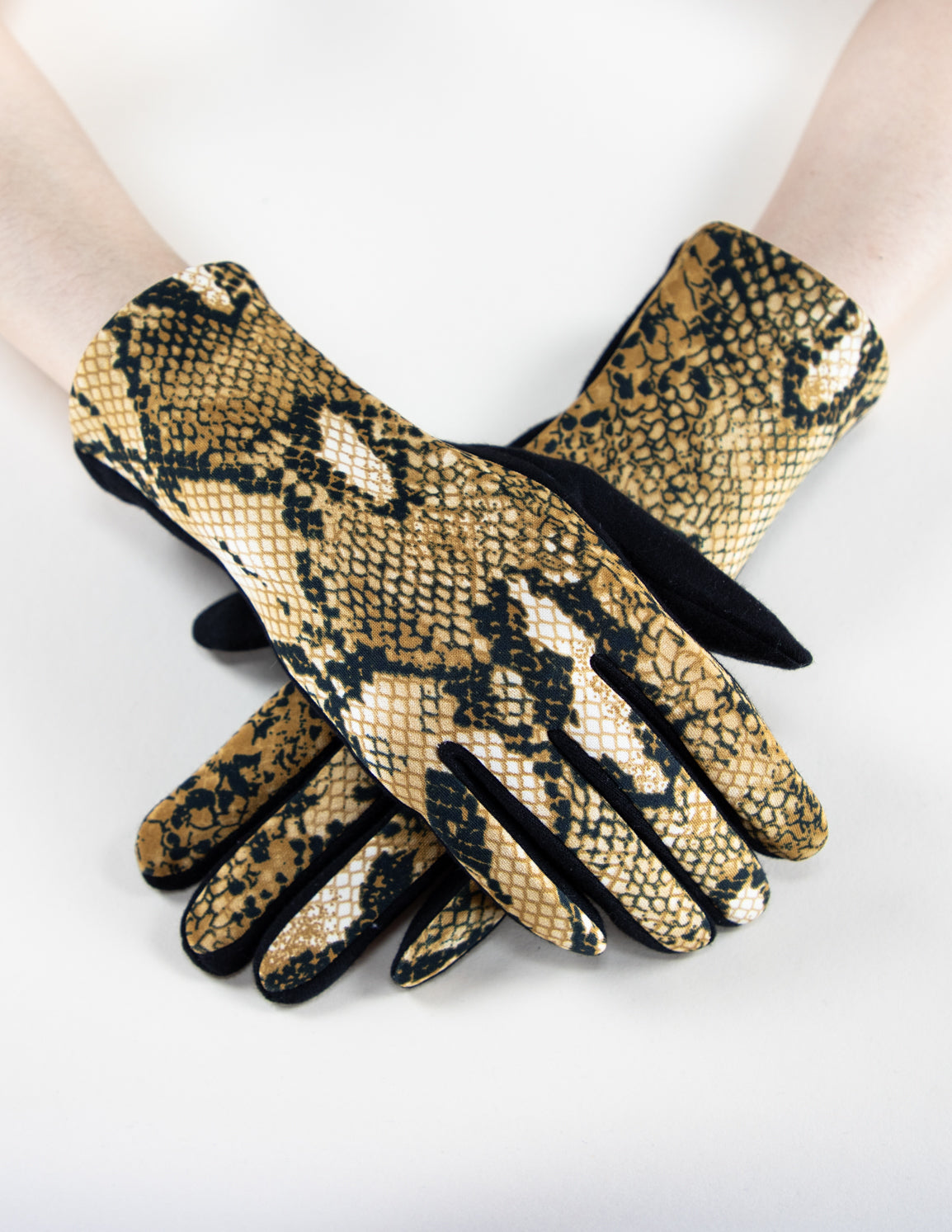 Snake Skin Print Camel Gloves